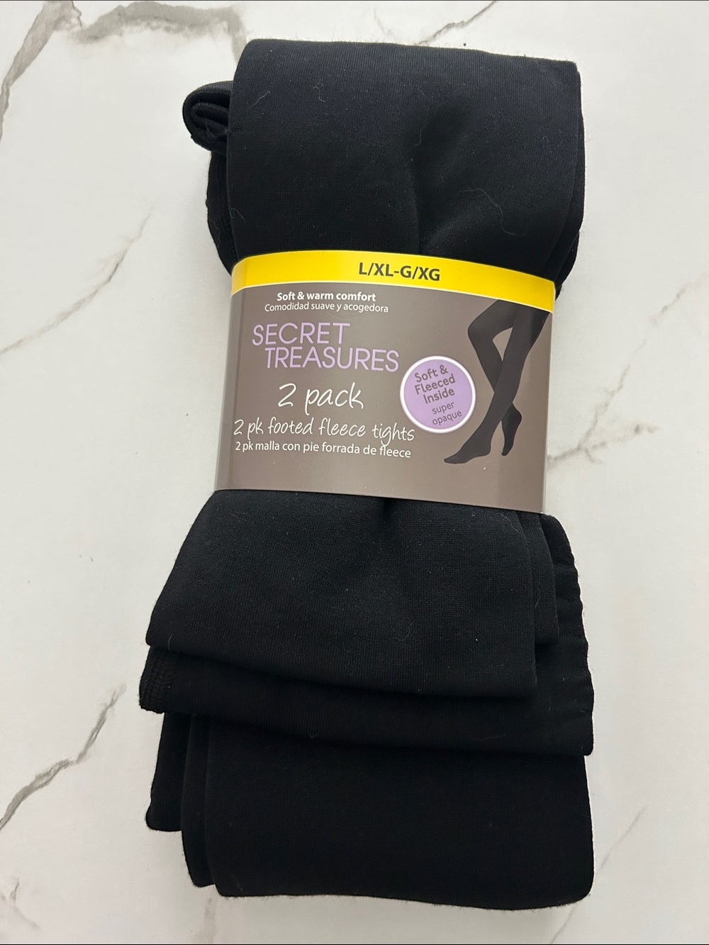 Secret Treasures Black 2-Pack Fleece-Lined Tights